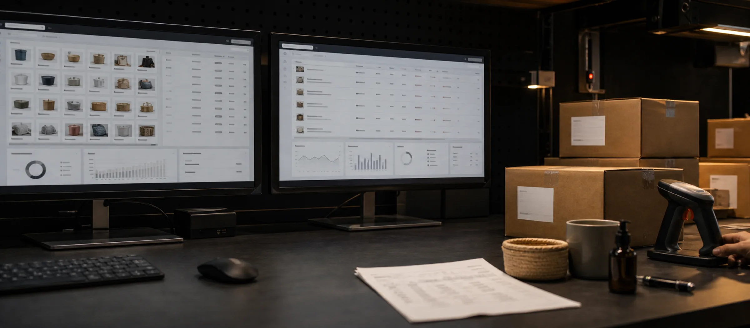 Marketplace commerce workstation with household goods and product catalogue interfaces